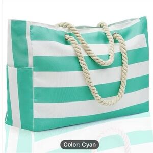 Beach Tote Bag Cyan Large Capacity Zippered Waterproof with Rope Handle …
